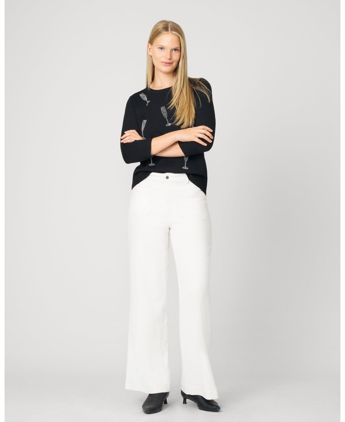 Cable & Gauge Women's Champagne Flute Sweater with Hotfix Embellishments