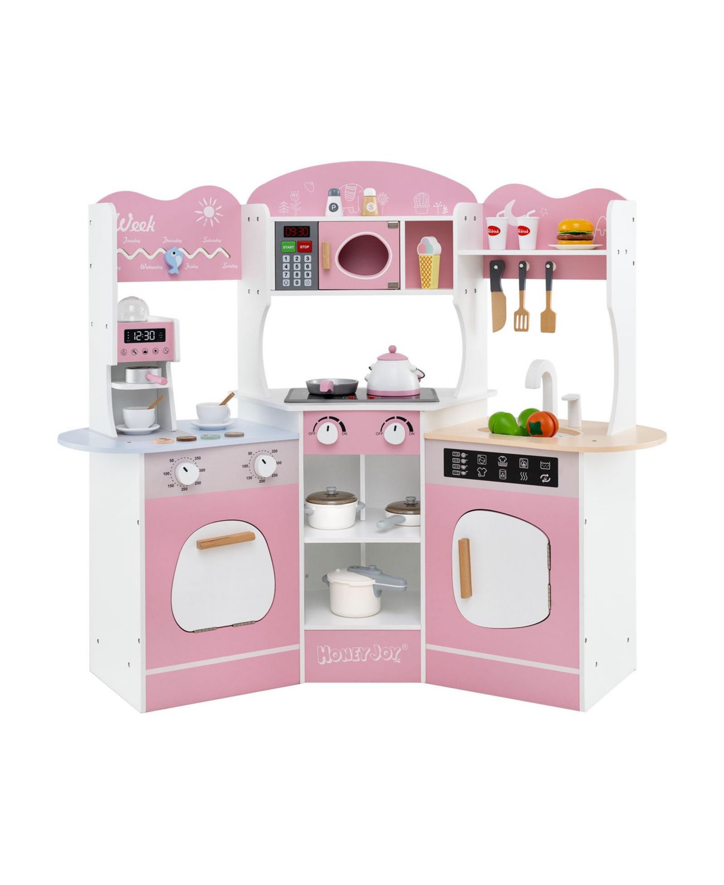 Детская игрушка SKONYON Wooden Play Kitchen with Coffee Machine and Slide, Ages 3+, цвет: Розовый — фото 1