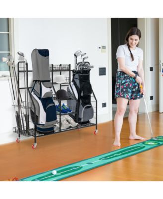 Double Golf Bag Rack with Removable Golf Club Stand and Wheels