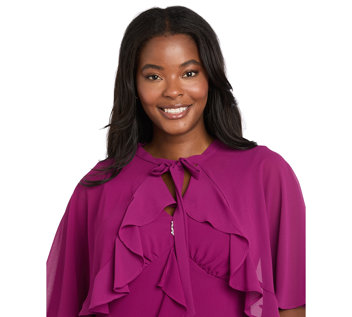 R & M Richards Women's 2-piece Ruffle Detail Dress With Capelet In Multi