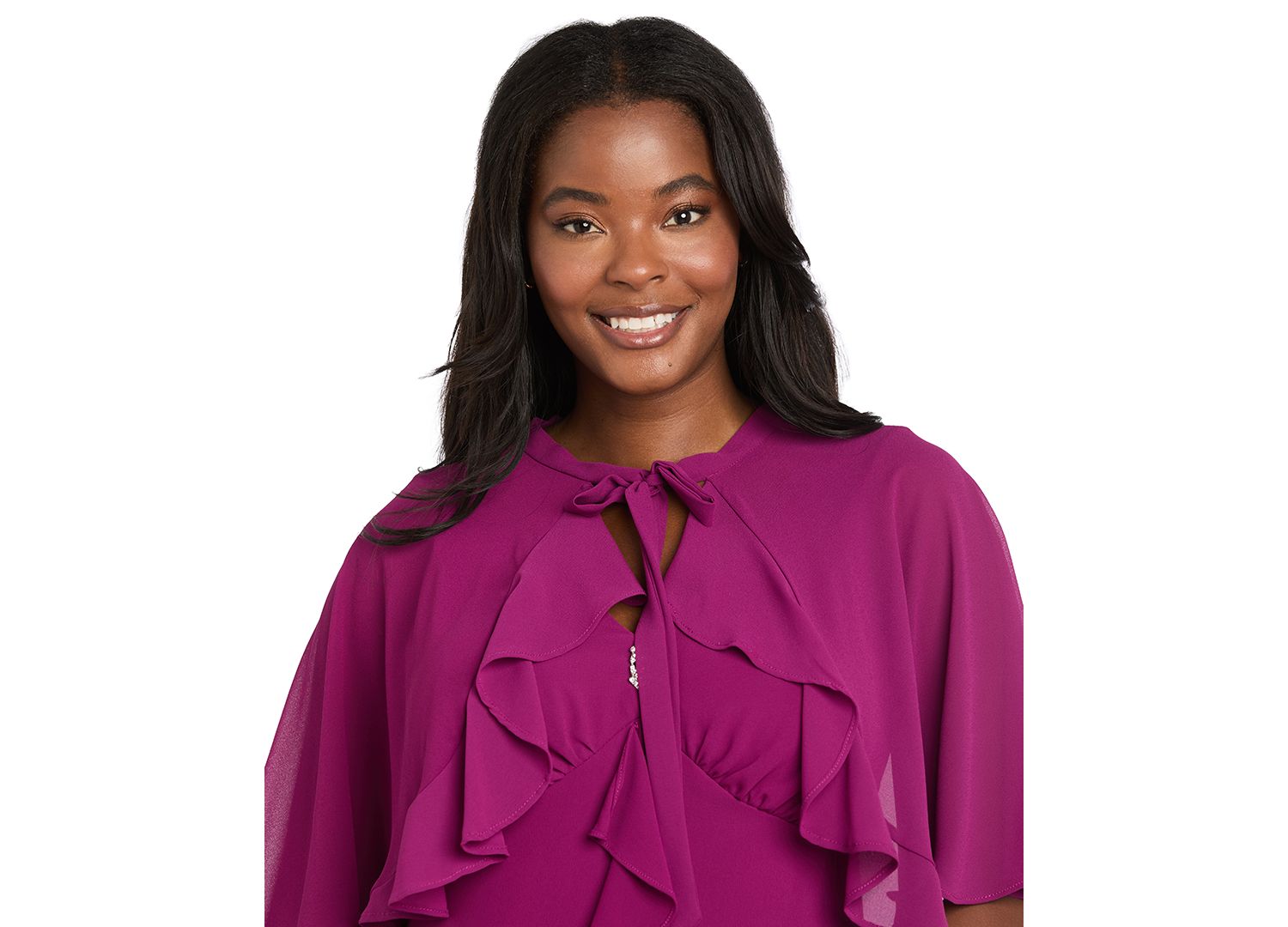 Women's 2-Piece Ruffle Detail Dress with Capelet