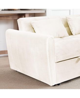65" Velvet Pull Out Loveseat Sleeper, 3-in-1 Sofa Bed with Adjustable Backrest Storage Pocket & Pillows for Small Spaces