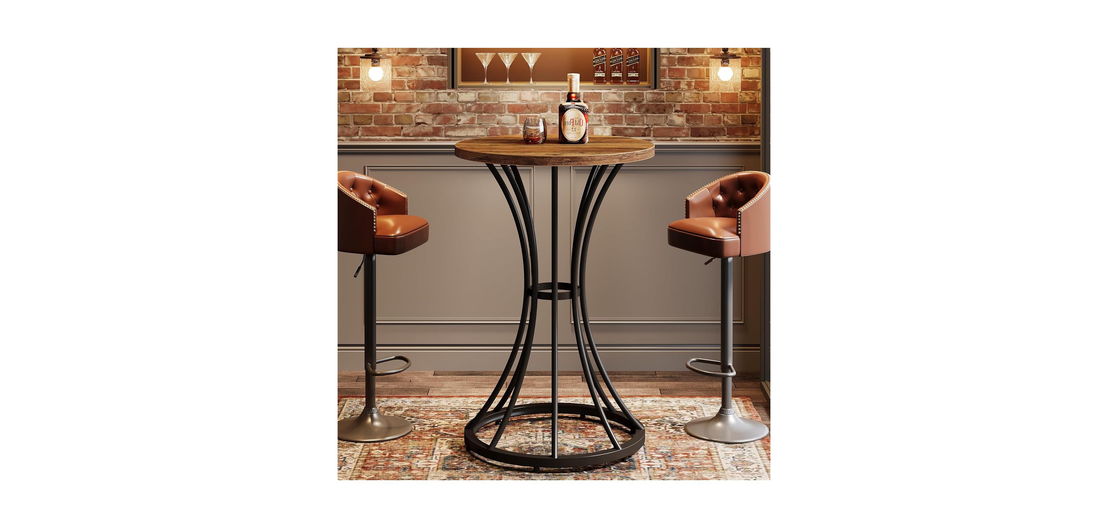 Tribesigns Round Bar Table with Curved Metal Base, 37.4" H