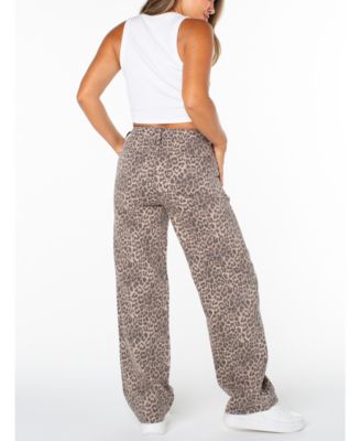 Juniors' Leopard-Print Wide-Leg Jeans 