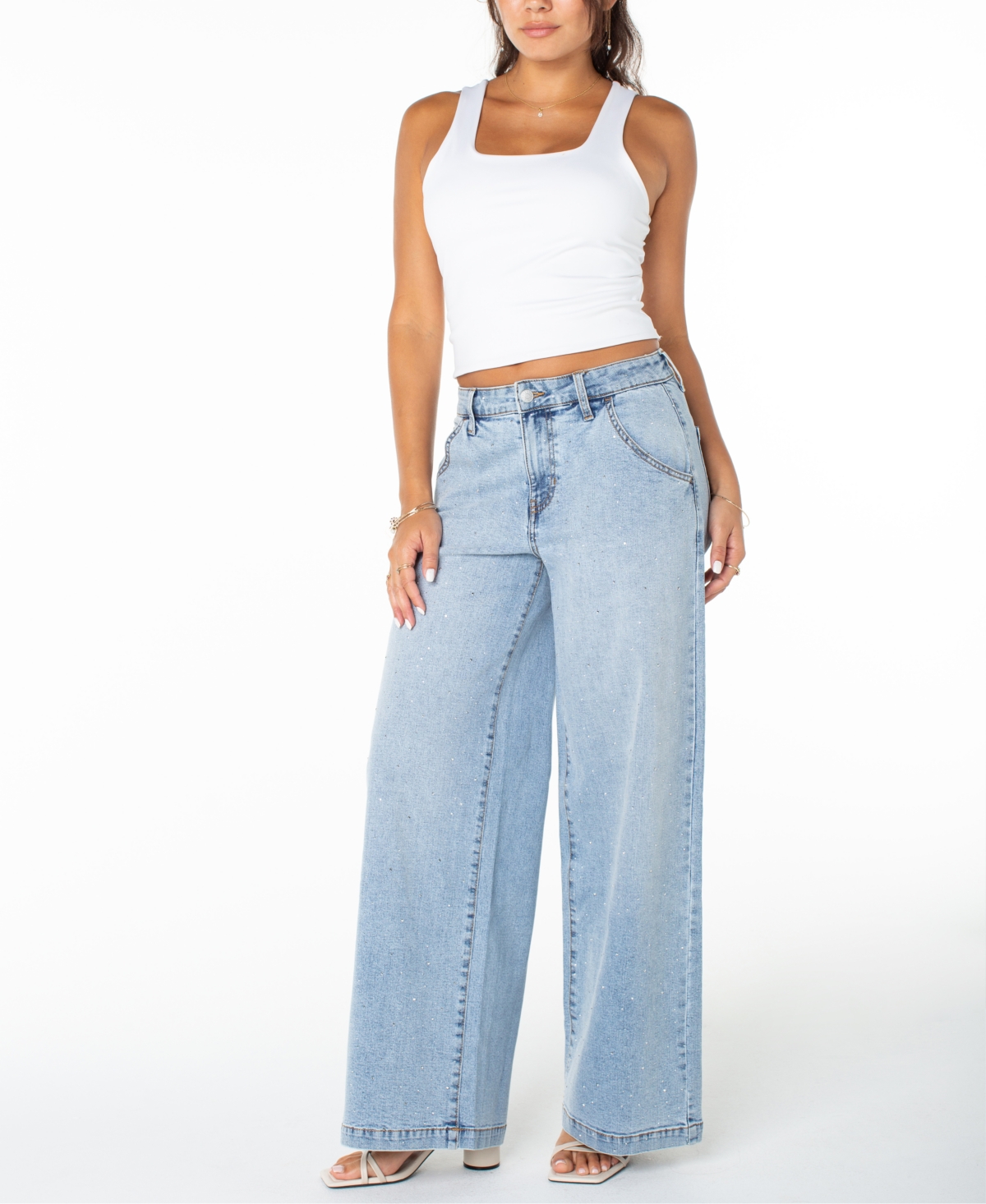 Celebrity Pink Juniors' Embellished Mid-Rise Wide-Leg Jeans