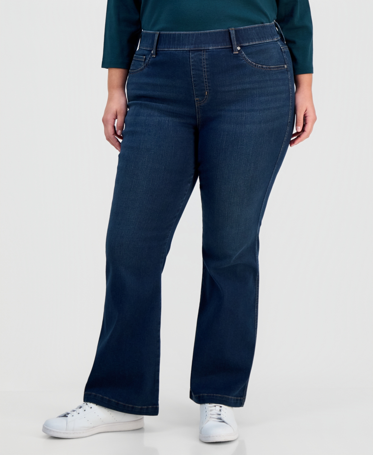 Style & Co Plus Pull-On Shaping High-Rise Bootcut Jeans, Macy's Exclusive