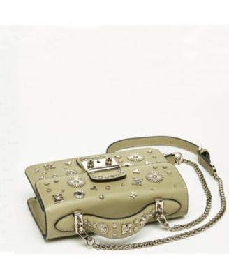 Small Leather Crossbody Bag Studded Purse Top Handle Structured Handbag