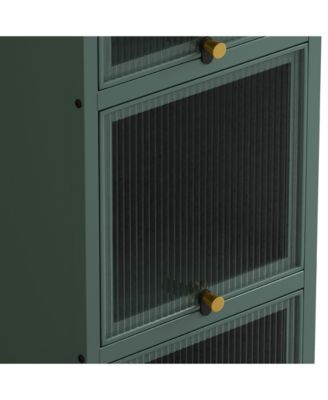 Modern Four-Tier Glass Door Cabinet with Five-Tier Storage for Living Room, Dining, Entryway, or Bathroom