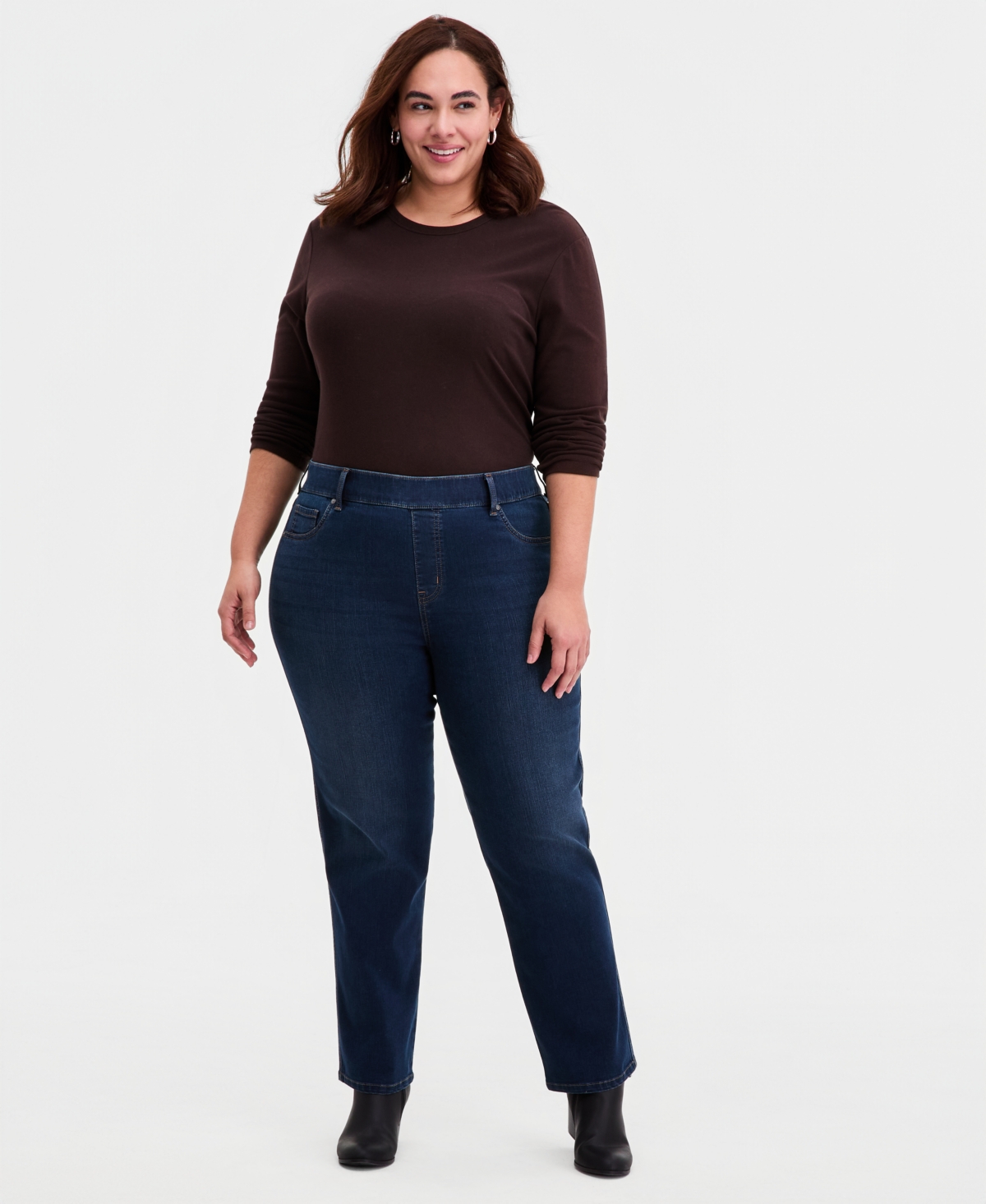Style & Co Plus Pull-On Shaping High-Rise Straight-Leg Jeans, Macy's Exclusive