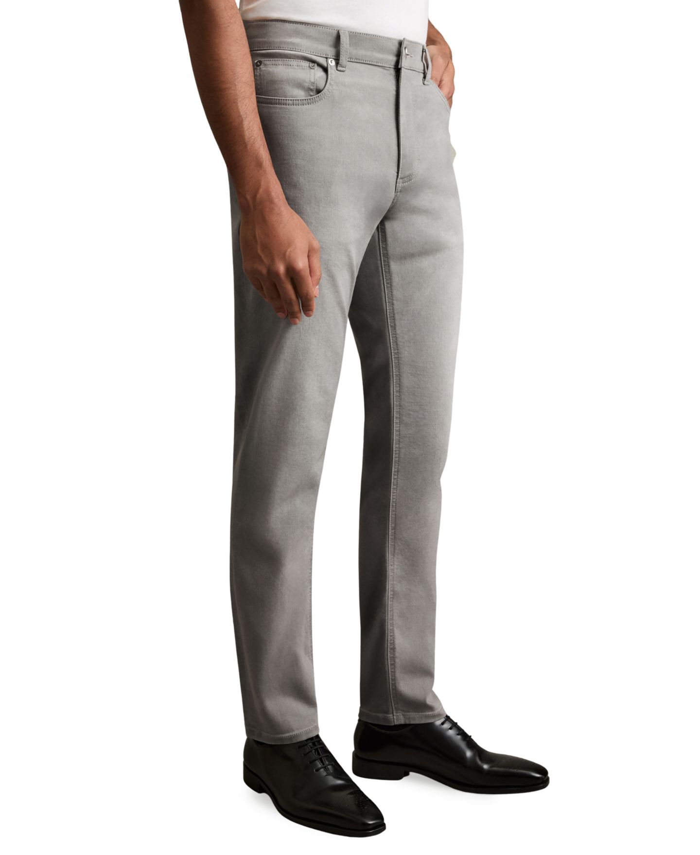 Мужские джинсы REISS Picton Cotton-Stretch Slim-Fit, цвет: Светлый потёртый серый — фото 2