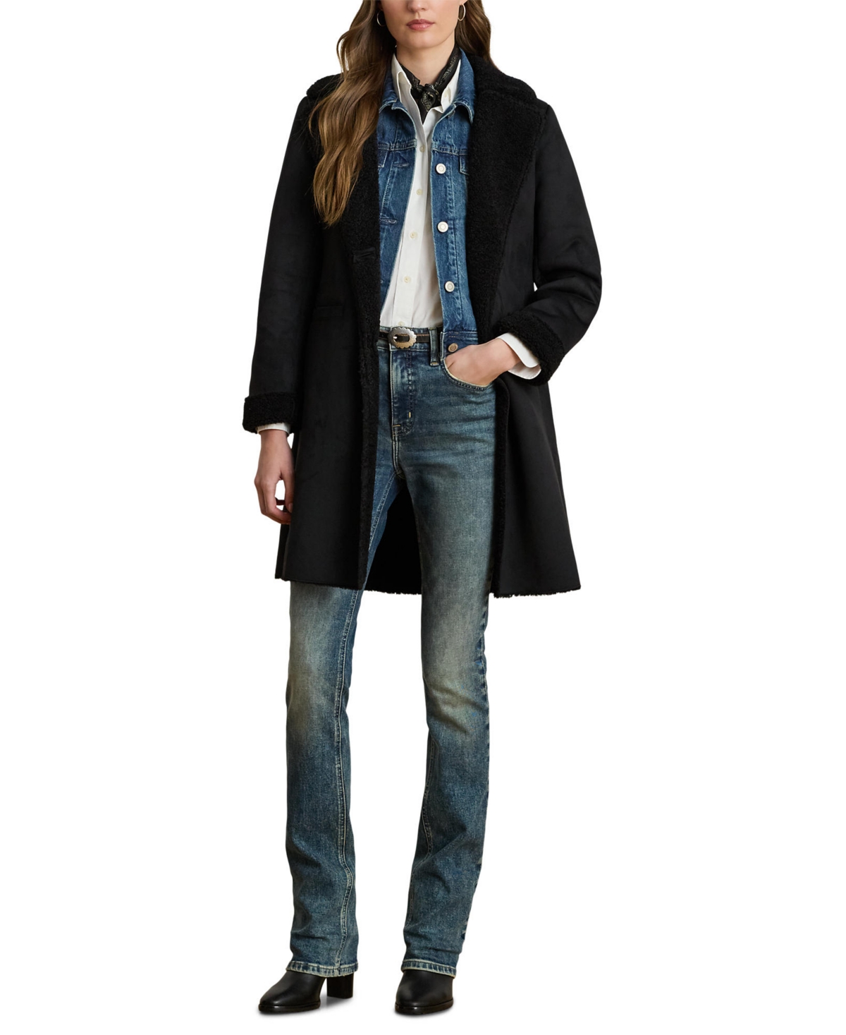 Lauren Ralph Women's Lapel Collar Shearling Jacket