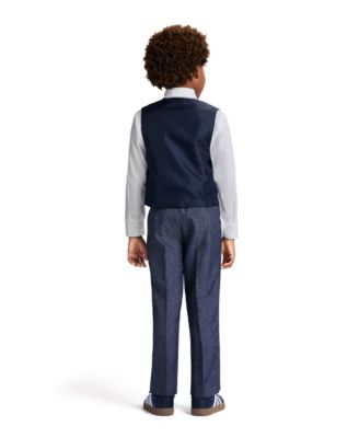 Toddler and Little Boys Shirt, Windowpane Vest, Pants & Neck Tie Set, 4 piece