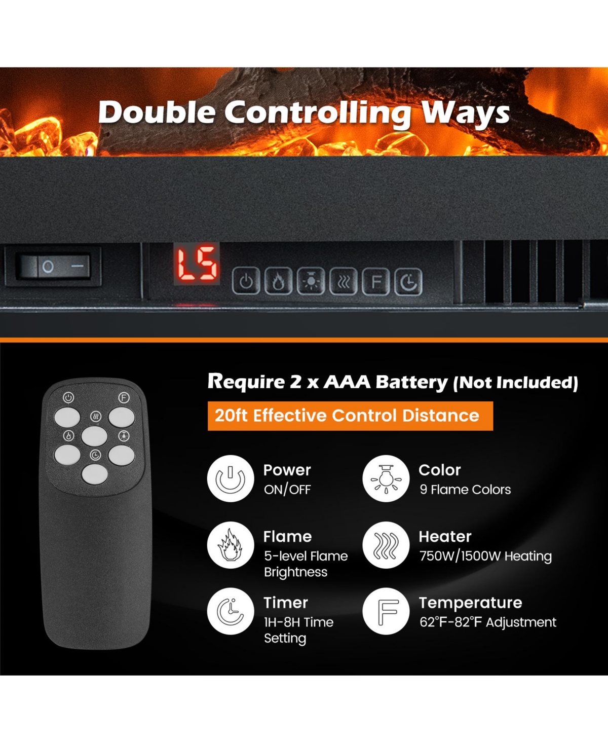 Sugift Electric Fireplace in-Wall Recessed with Remote Control and Adjustable Color and Brightness-42 inches