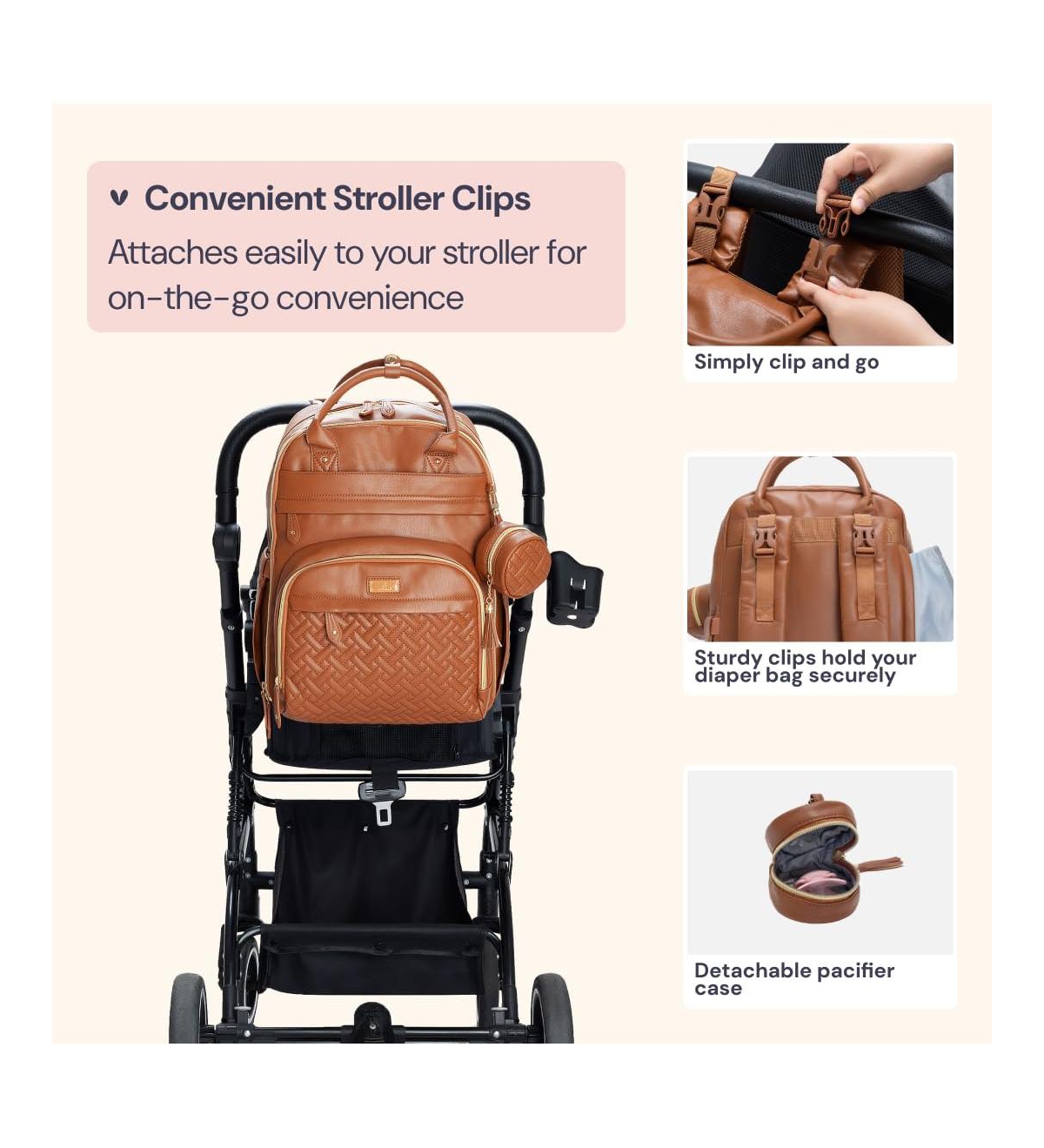 BabbleRoo Kids Diaper Bag Backpack, Spacious & Stylish Leather Faux Changing Pad, Brown