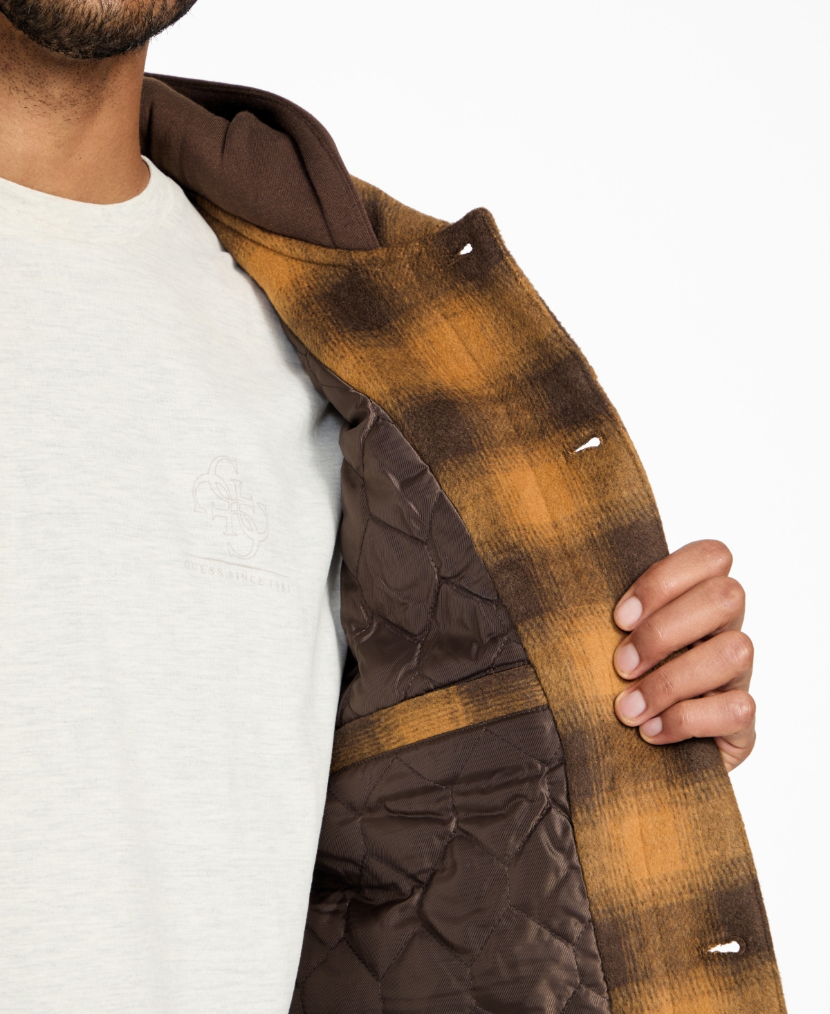 Guess Men's Long-Sleeve Check Print Shirt Jacket