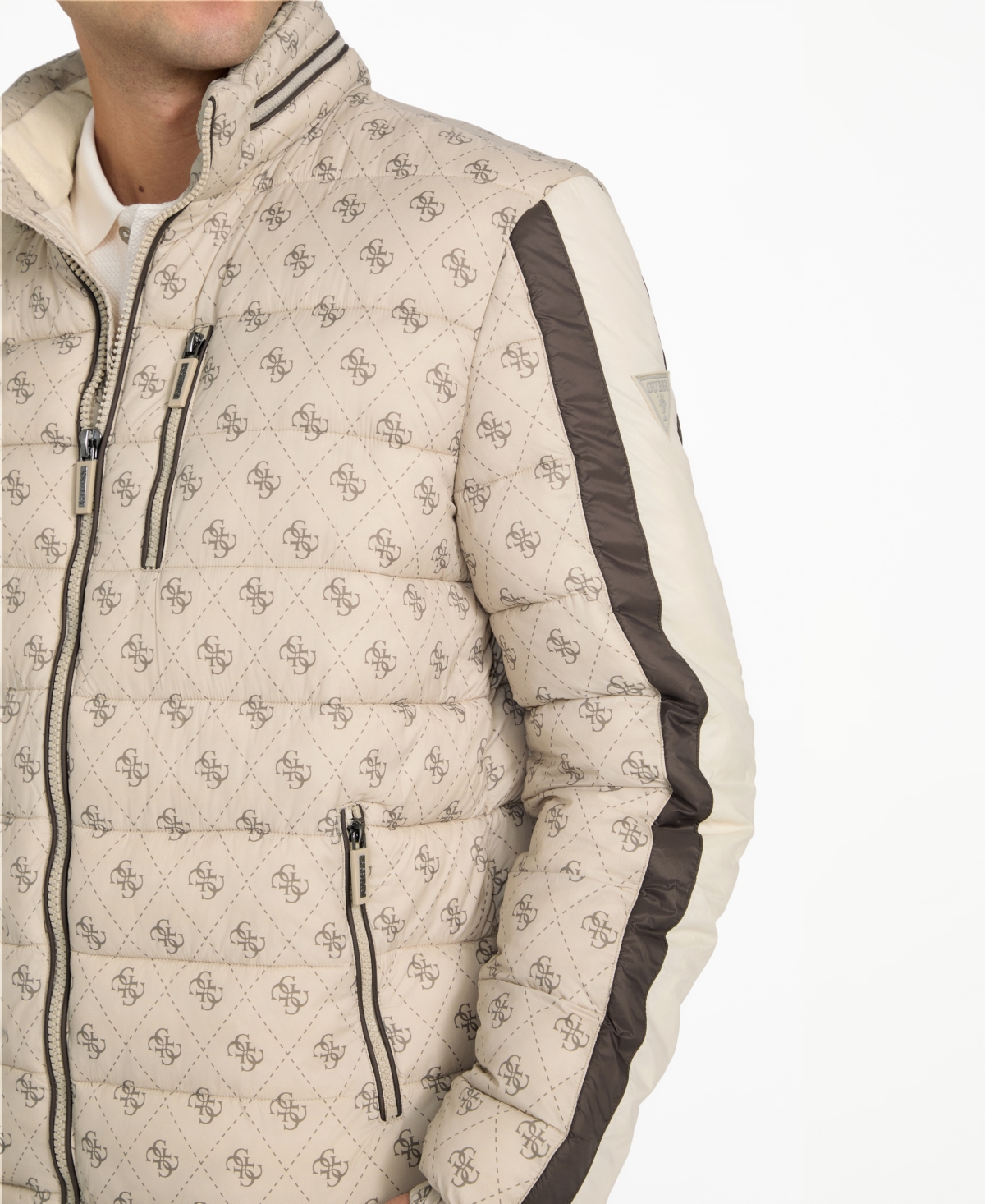 Guess Men's Color-block Puffer Regular-fit Jacket In Neutral