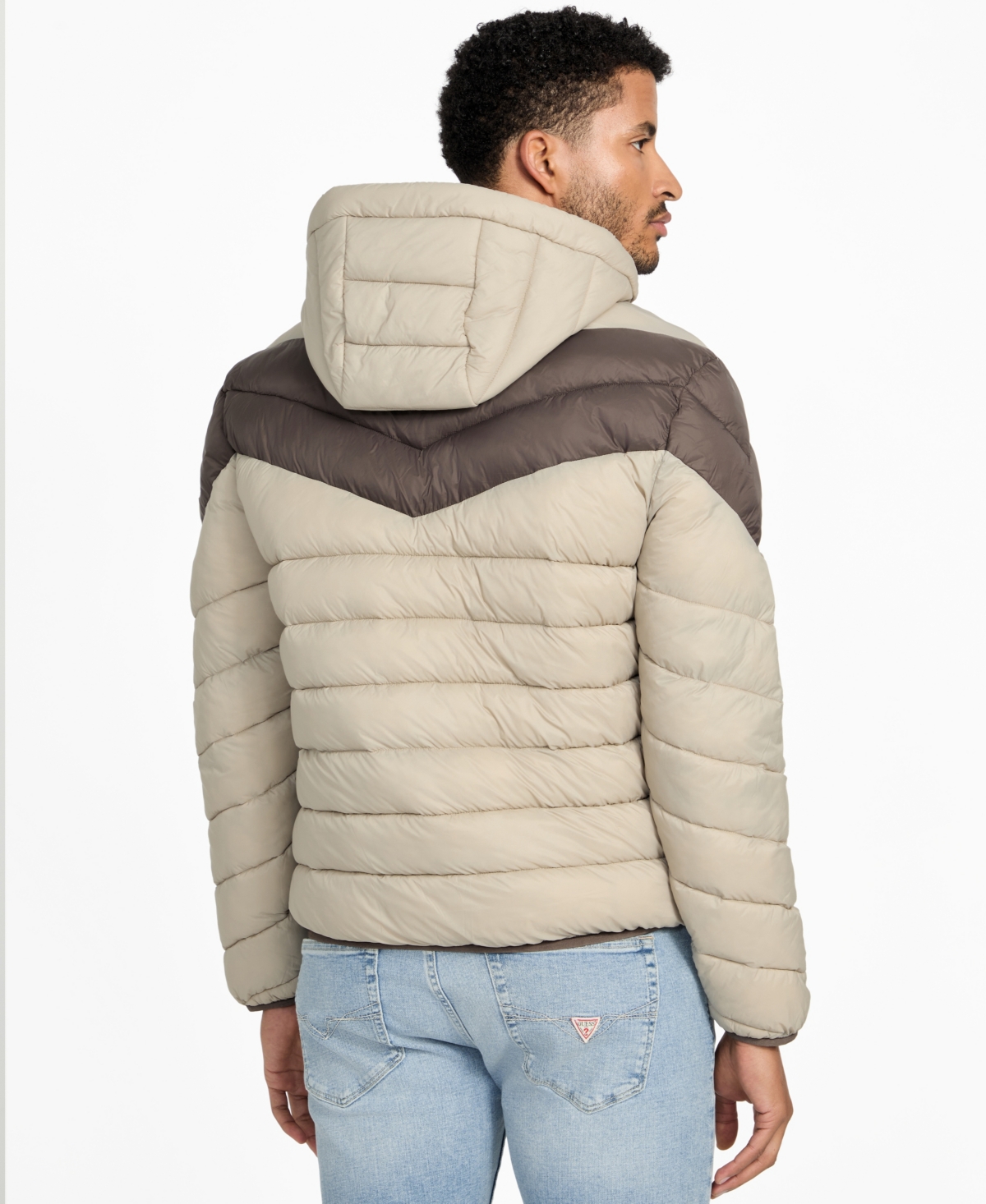 Guess Men's Color-block Puffer Jacket In Neutral