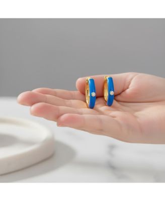 Kid's 14k Gold Plated Colored Enamel & Cubic Zirconia Hoop Earrings