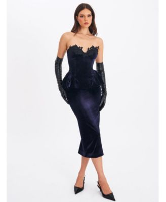 Women Pascha Black Lace Appliqu&eacute; Strapless Peplum Maxi Dress