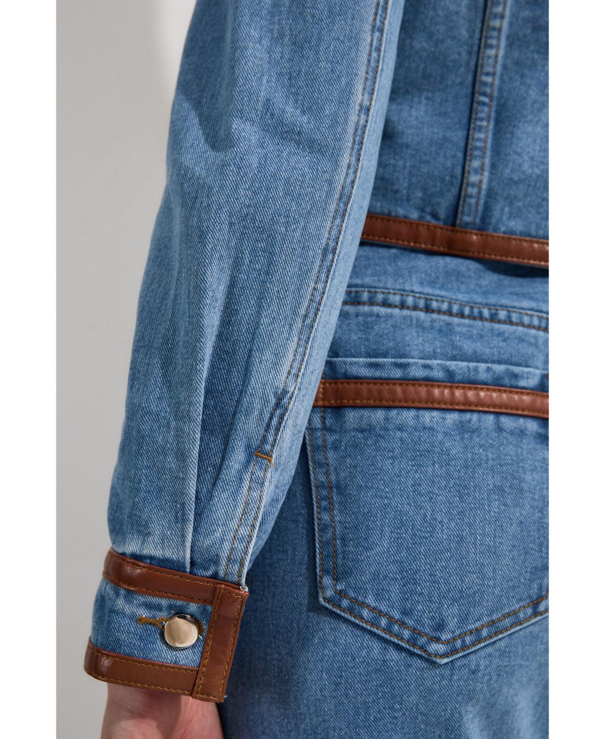 Karen Millen Women's Denim & Leather Collarless Jacket