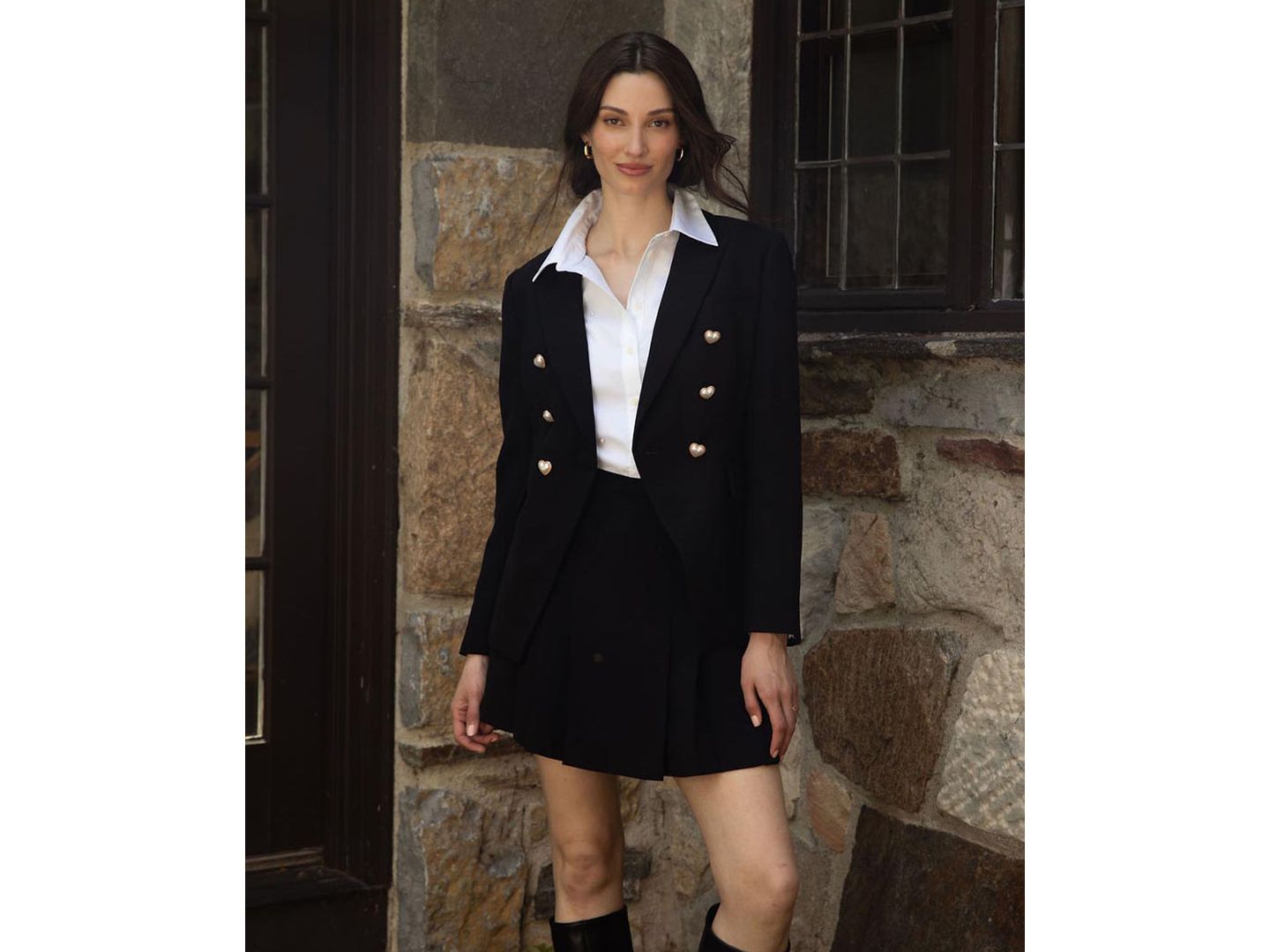 Женский пиджак CeCe Valentine's Double-Breasted Heart-Button-Up Blazer, цвет: Насыщенный чёрный — фото 7
