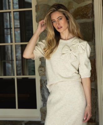 Women's Ribbon Crewneck Short-Sleeve Sweater