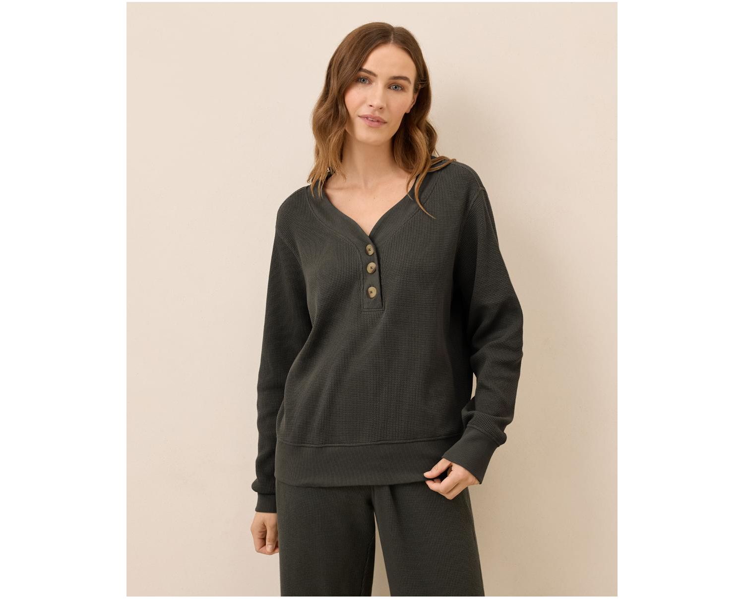 Women's Thermal Waffle Henley Pullover