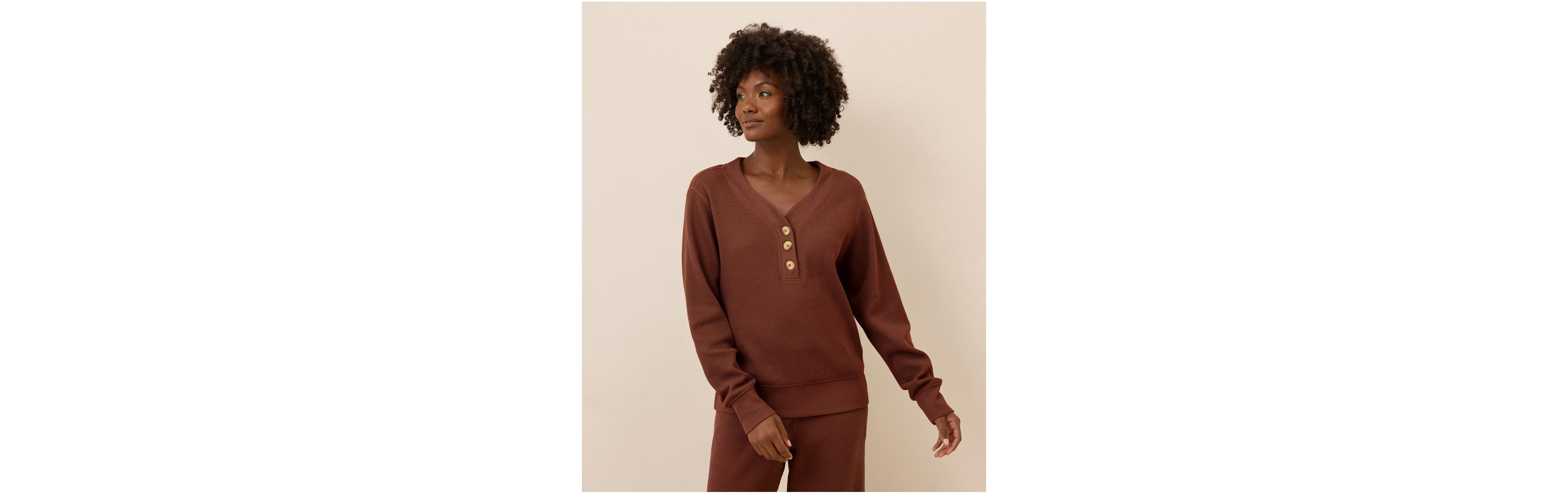Pact Women's Thermal Waffle Henley Pullover