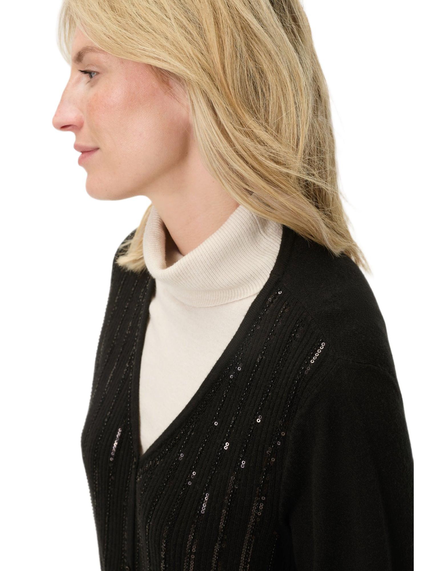 Women's Rib Knit Cardigan with Sequin Detail Sweater
