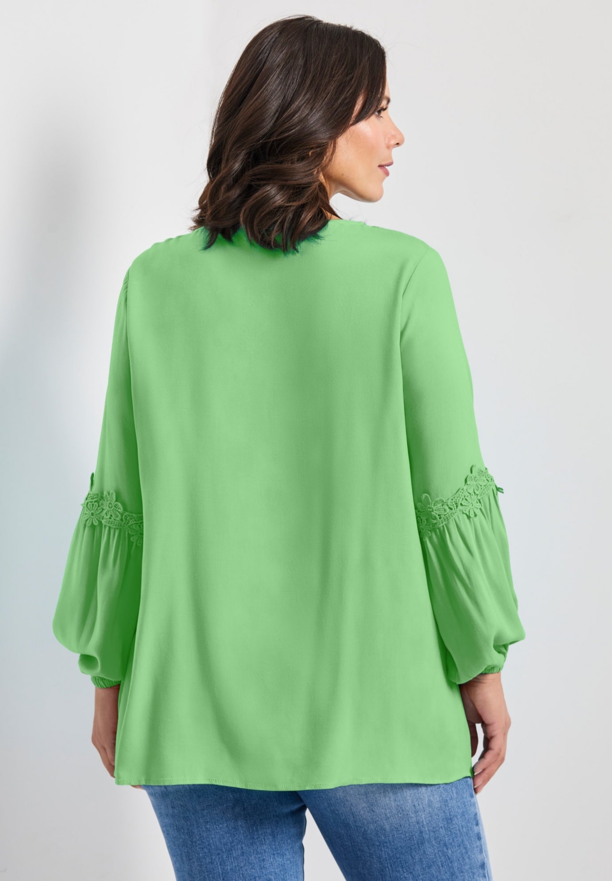 Avenue Women's Plus Crochet Lace Trim Top