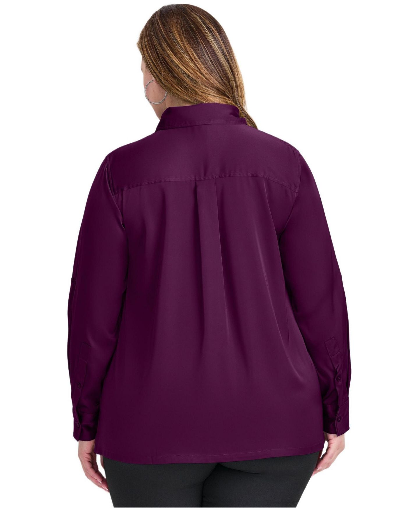 Женская рубашка Avenue Plus Size Sateen Utility, цвет: Глубокий ягодный — фото 3