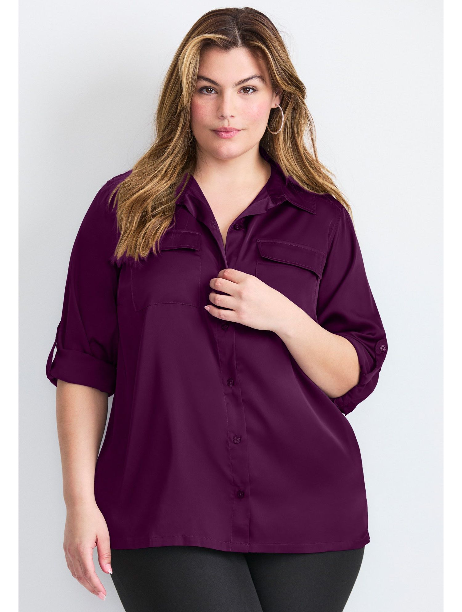 Women's Plus Size Sateen Utility Shirt