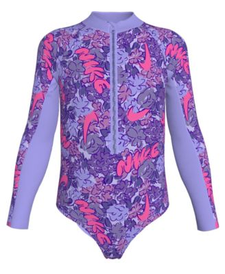 Girls' 4-6X Doodle Floral Long-Sleeve Swimsuit
