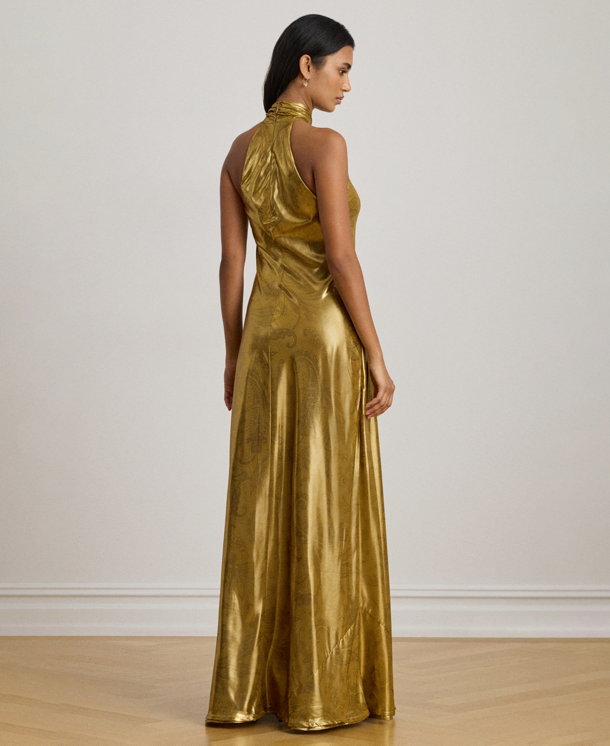 Ralph Lauren Women's Halter Neck Maxi Dress In Gold