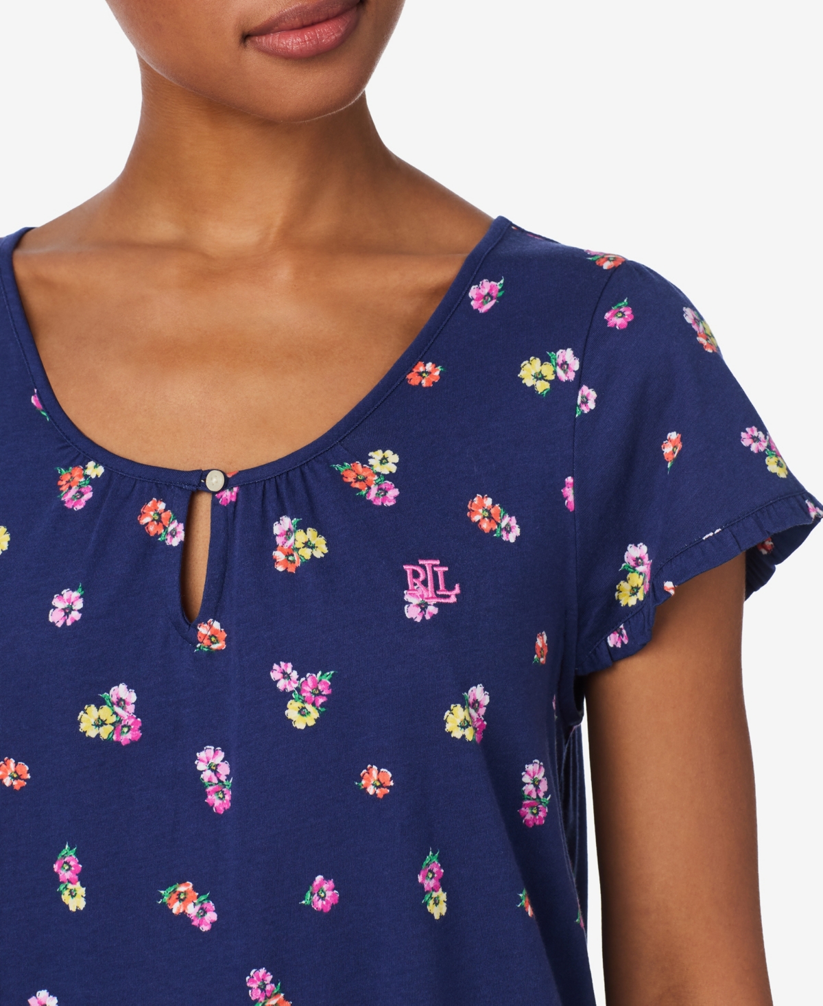 Lauren Ralph Ruffle Sleeve Keyhole Neck Gown