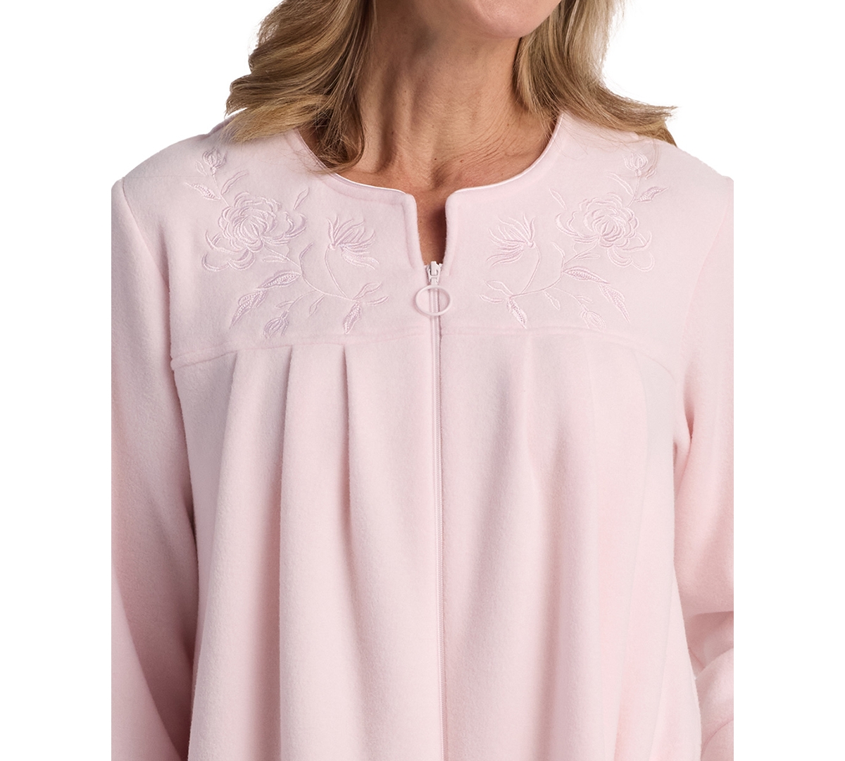Miss Elaine Women's Long-sleeve Solid Long Zipper Robe In Pink