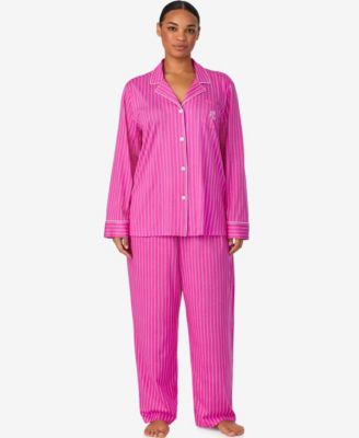 Plus Size Long Sleeve Notch Collar Long Pant Pajama