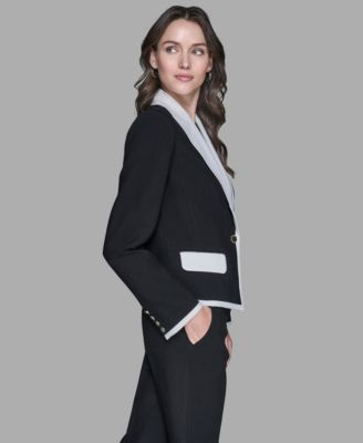 Women's Contrast Cropped Lapel Collar Jacket