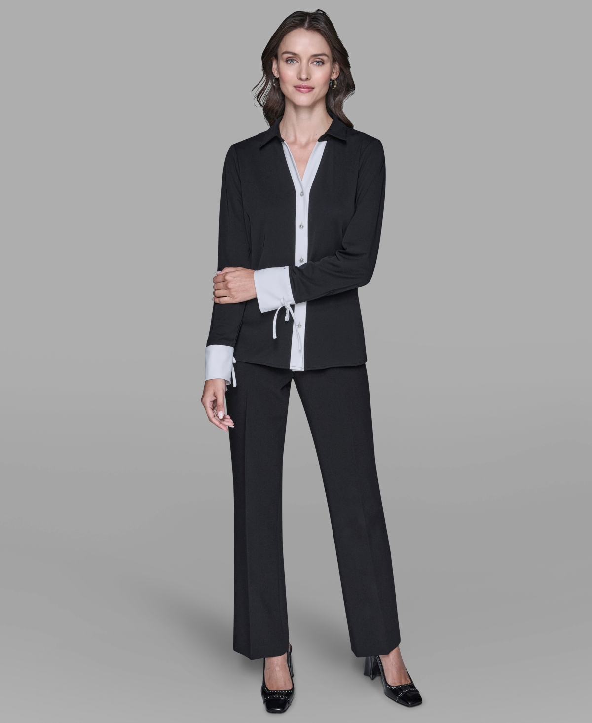 Karl Lagerfeld Women's Contrast Collared Top In Black