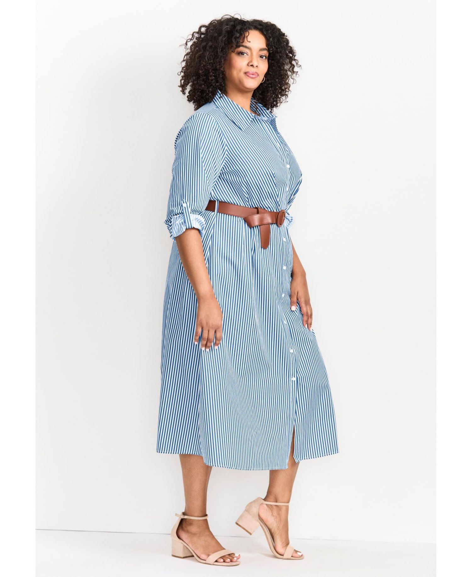 Women's Plus Size Leona Stripe Shirtdress With Belt
