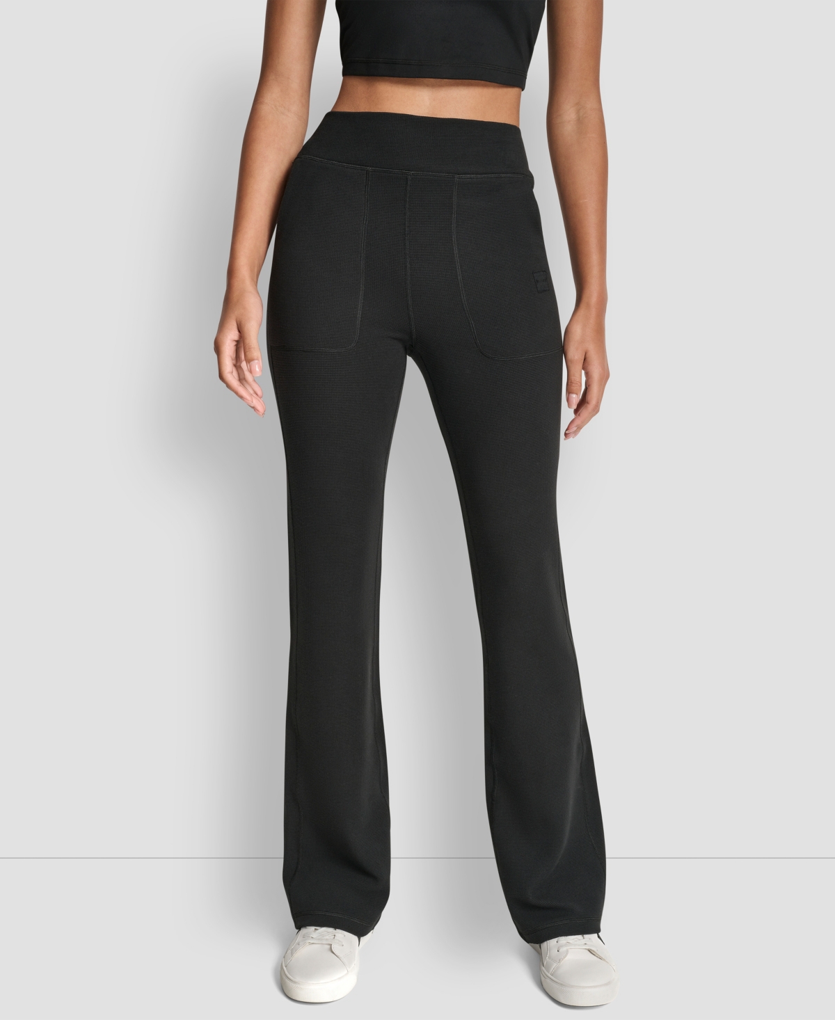 Dkny Women's Thermal High Waist Flare Pants In Black