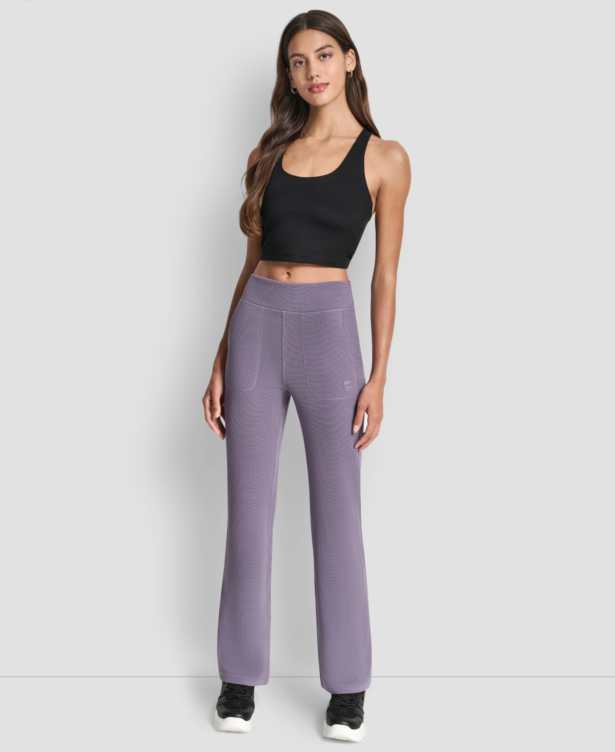 Dkny Women's Thermal High Waist Flare Pants In Purple