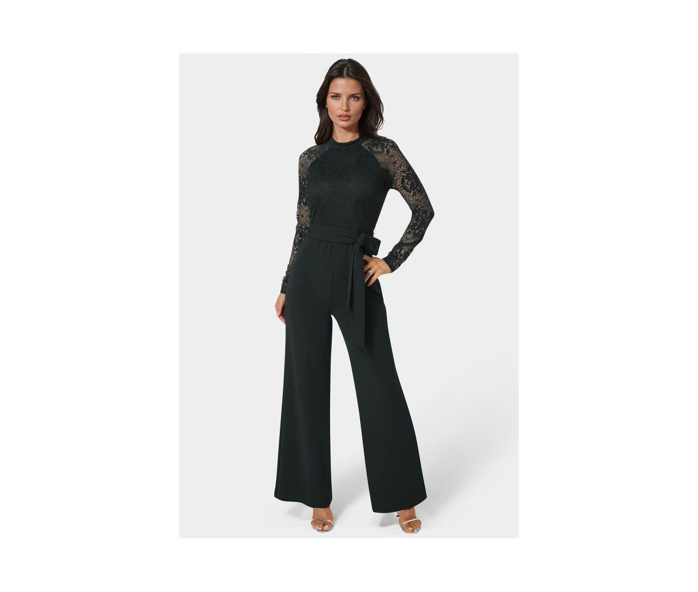 Женский комбинезон Bebe Lace and Bodice Straight Leg Jumpsuit, цвет: Чёрный — фото 1