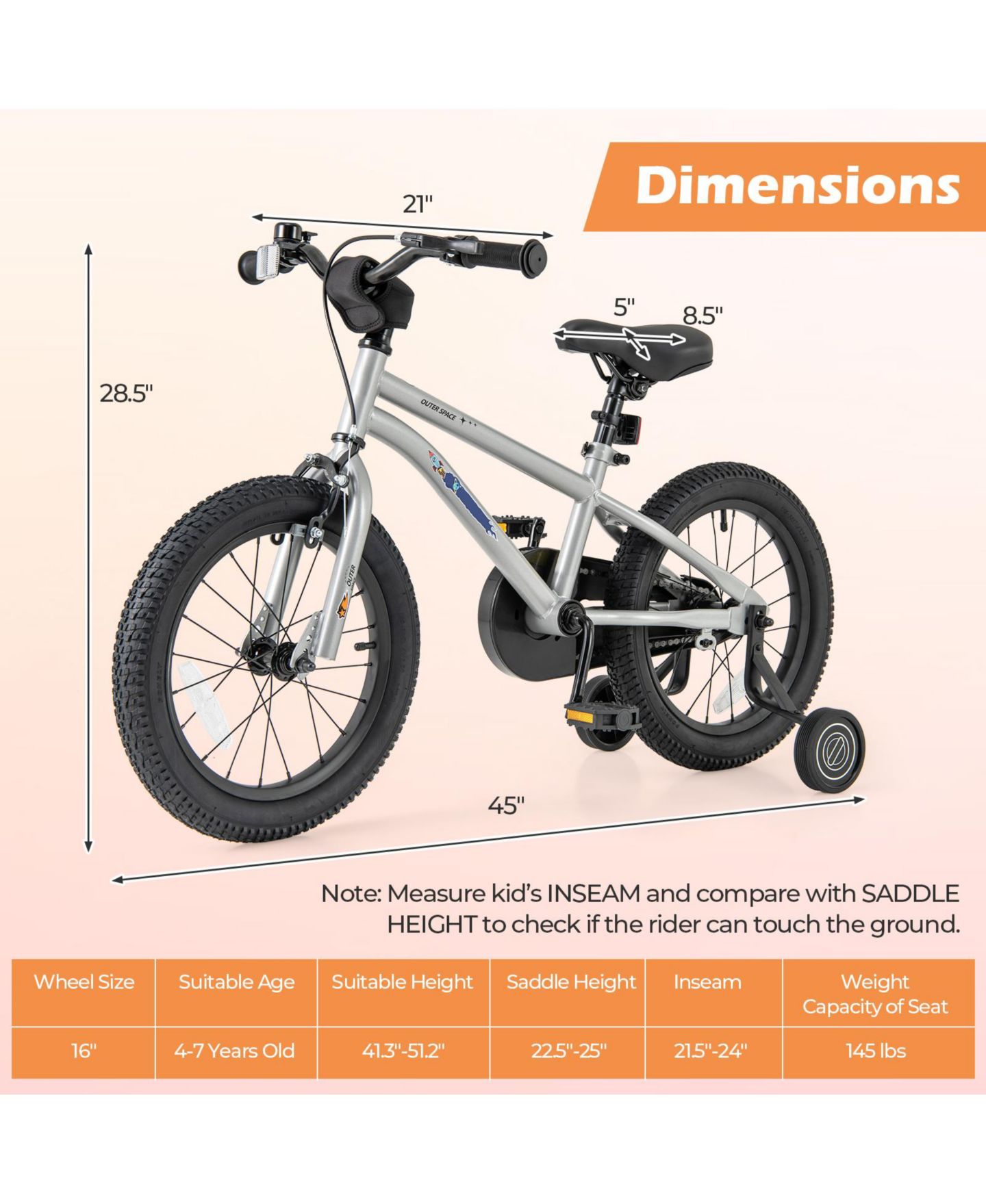 Детская игрушка SUGIFT 16-Inch High Carbon Steel Training-Wheel Adjustable Kids Bike, Ages 4-7, цвет: Чёрный — фото 3
