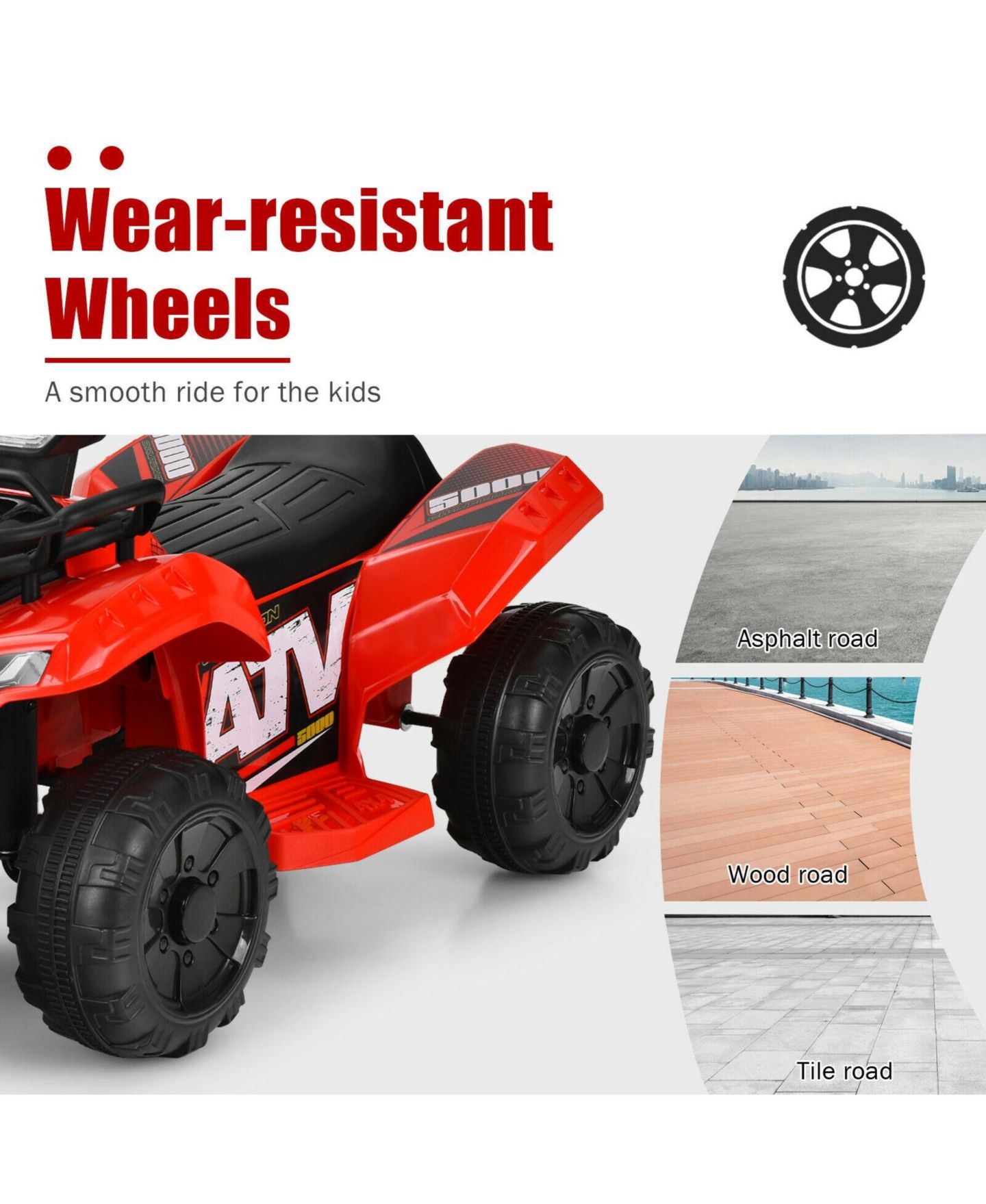 Детская игрушка SUGIFT 6V Quad with LED Headlight & MP3 Electric Ride-On ATV, 44 Lb. Capacity, Ages 18 Months+, цвет: Красный — фото 11