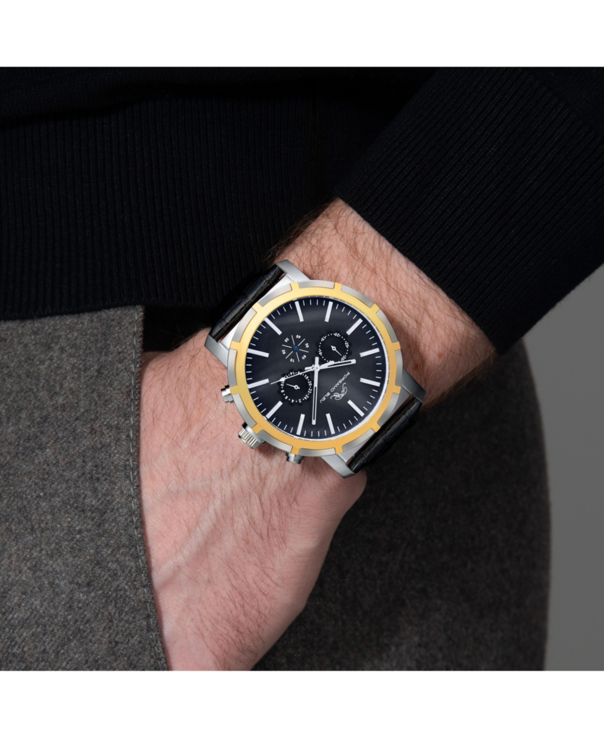 Porsamo Bleu Nyc Chrono Genuine Leather Two Tone & Black Men's Watch 1281DNYL
