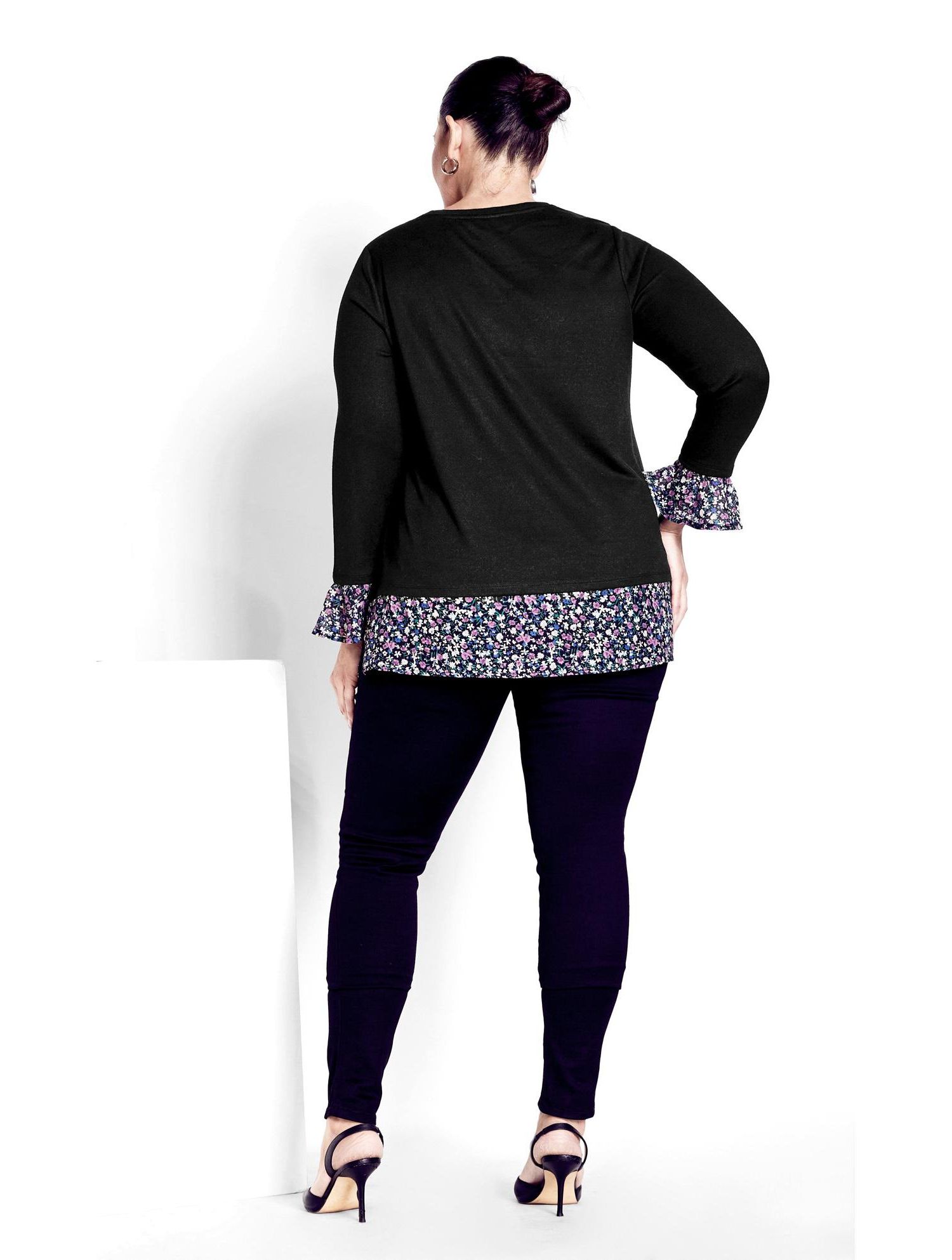 Women's Plus Size Hacci Chiffon Print Top