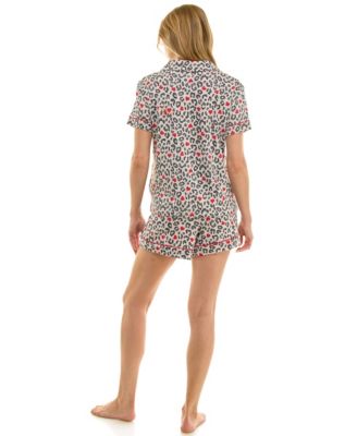 Women's Short Sleeve Notch Collar and Shorts Set