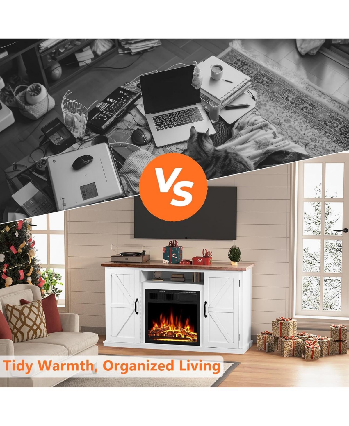 Cowsar 47" Electric Fireplace Mantel Freestanding, Triangular Corner Fireplace with Remote Control (Walnut)