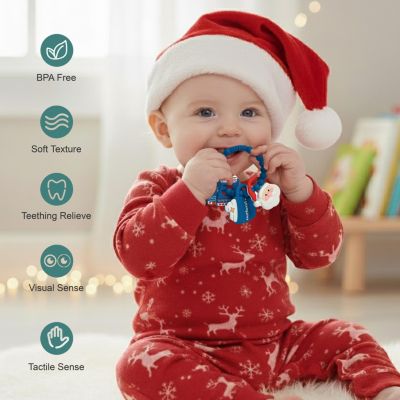 Silicone Christmas Teether Ring Toy for Baby, BPA Free Soothing Teething Relief Toy for Infant & Toddlers 0-18 Months